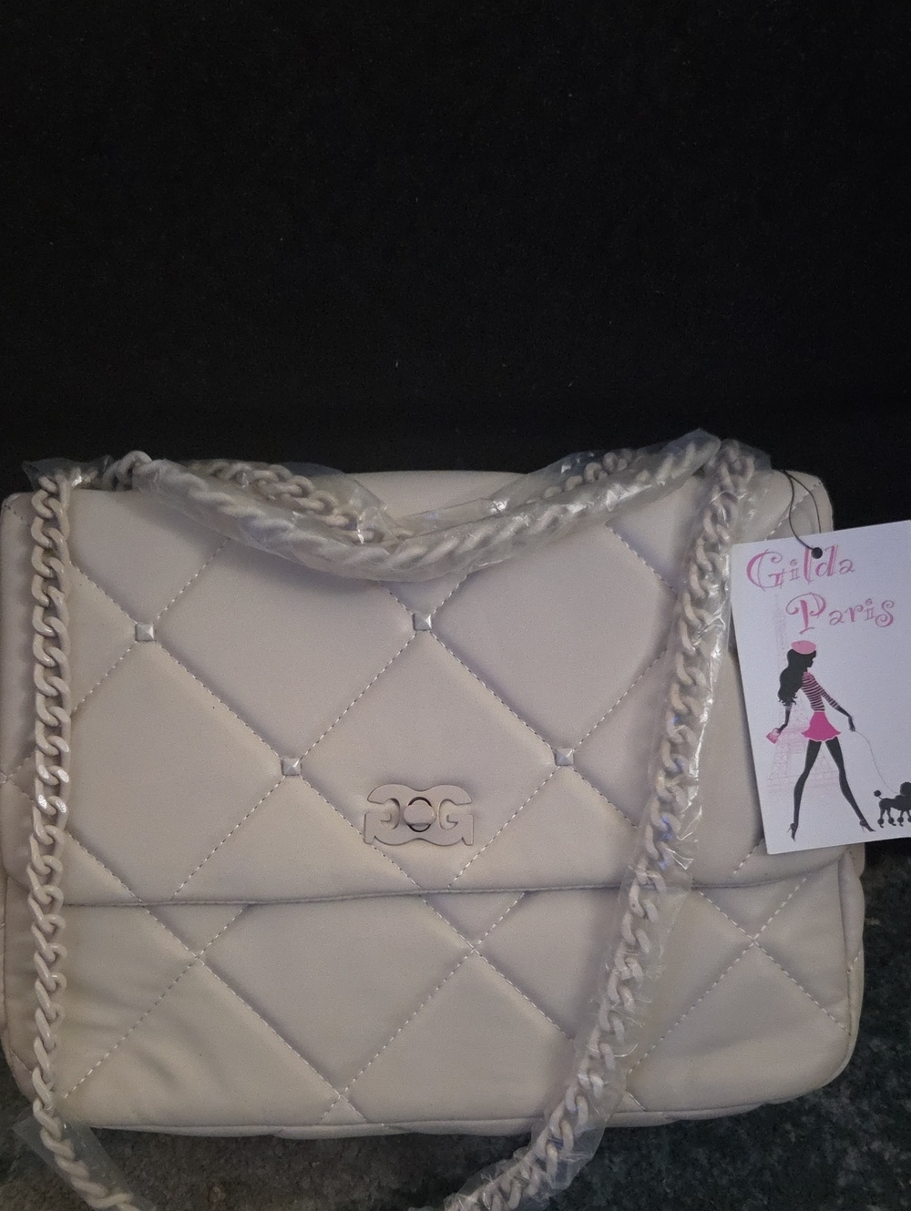 Off Whitw Gilda Paris Quilted Cream Shoulder Bag